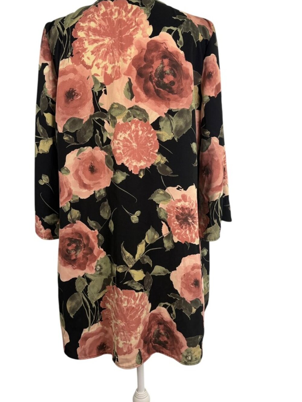 Honeyme Floral Open Front Kimono Cardigan Blush Black Boho Duster Small - Picture 7 of 9